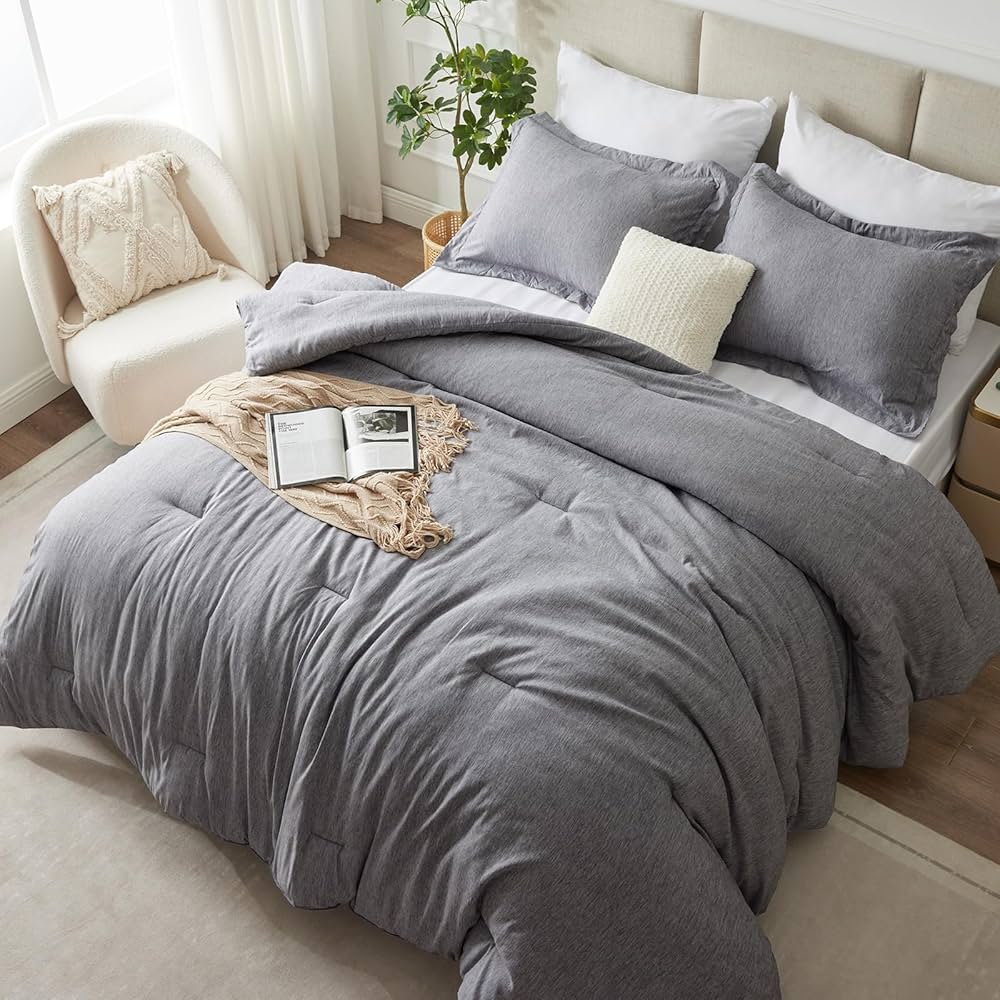 Amazon.com: CozyLux Queen Comforter Set - 3 Pieces Grey Soft